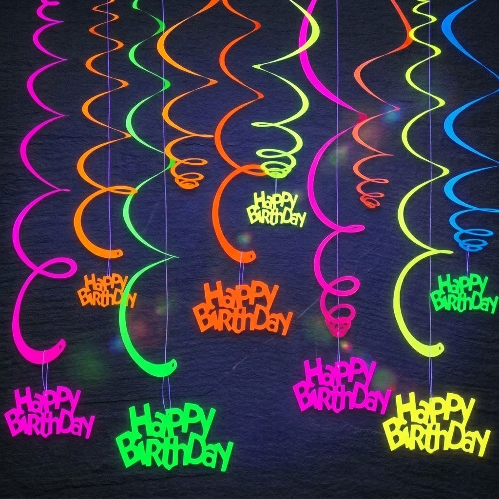 Colgante Happy Birthday Neón en Espiral (Set x5)